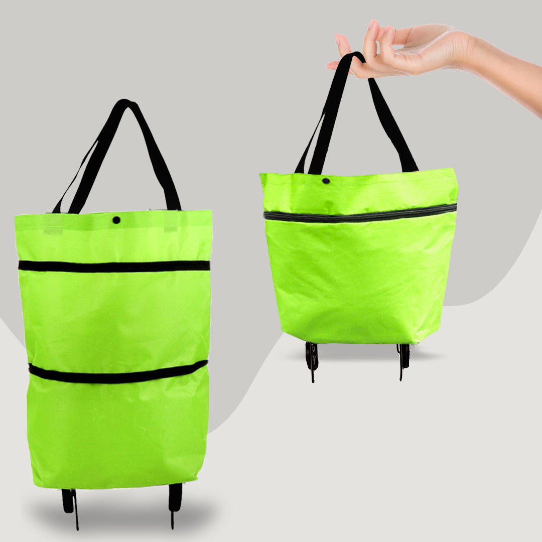 2 in 1 Foldable Shopping Cart with Wheels Oxford Fabric Multifunction Shopping Bag Organizer