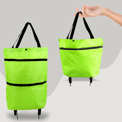 2 in 1 Foldable Shopping Cart with Wheels Oxford Fabric Multifunction Shopping Bag Organizer