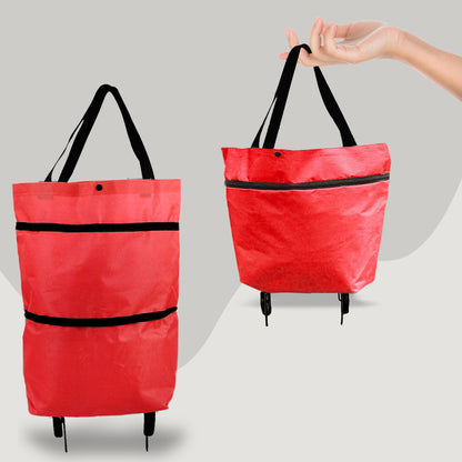 2 in 1 Foldable Shopping Cart with Wheels Oxford Fabric Multifunction Shopping Bag Organizer