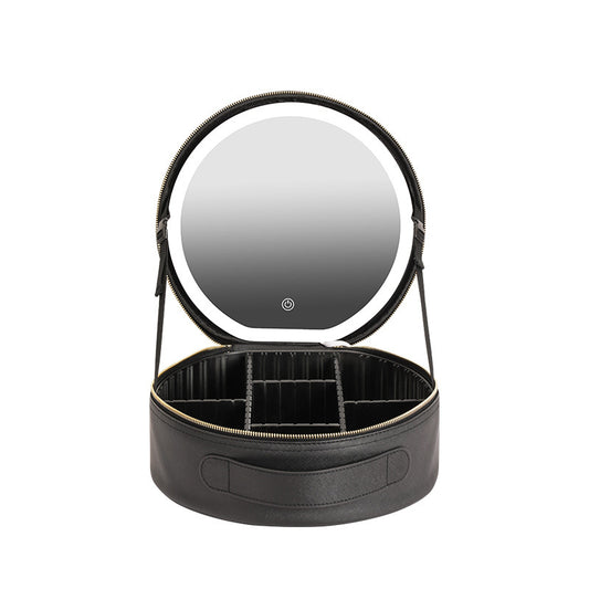 Round Smart LED Makeup Bag With Mirror Lights Women Beauty Bag